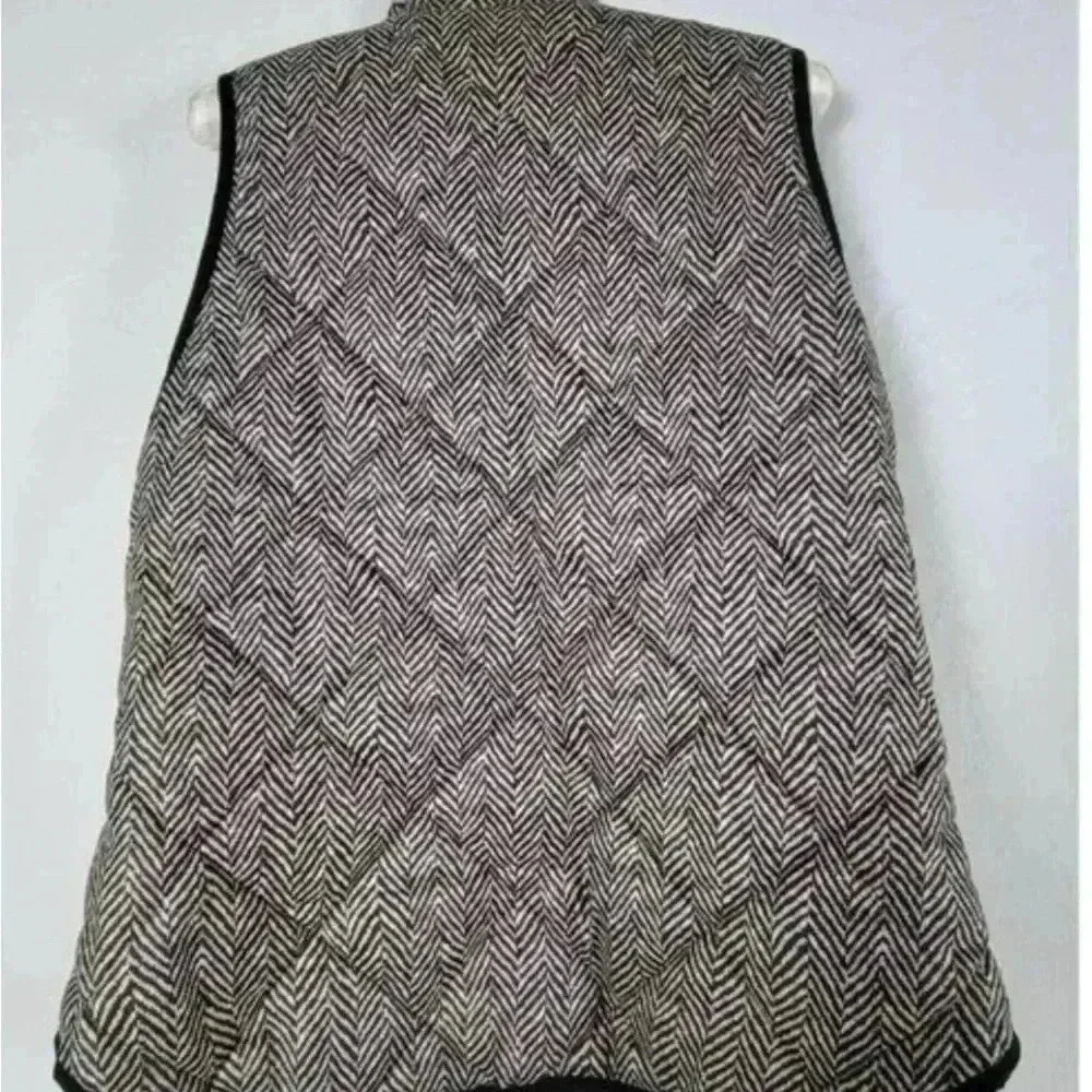 J. Crew Women's Quilted Zip Up Puffer Vest Black Herringbone Pockets Size Small